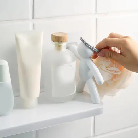 Творча ванна кімната Полиця для зберігання Симпатична біла лялька Лиходій Полиця Самоклеюча ванна кімната Стійки для зберігання косметики - Зображення 6