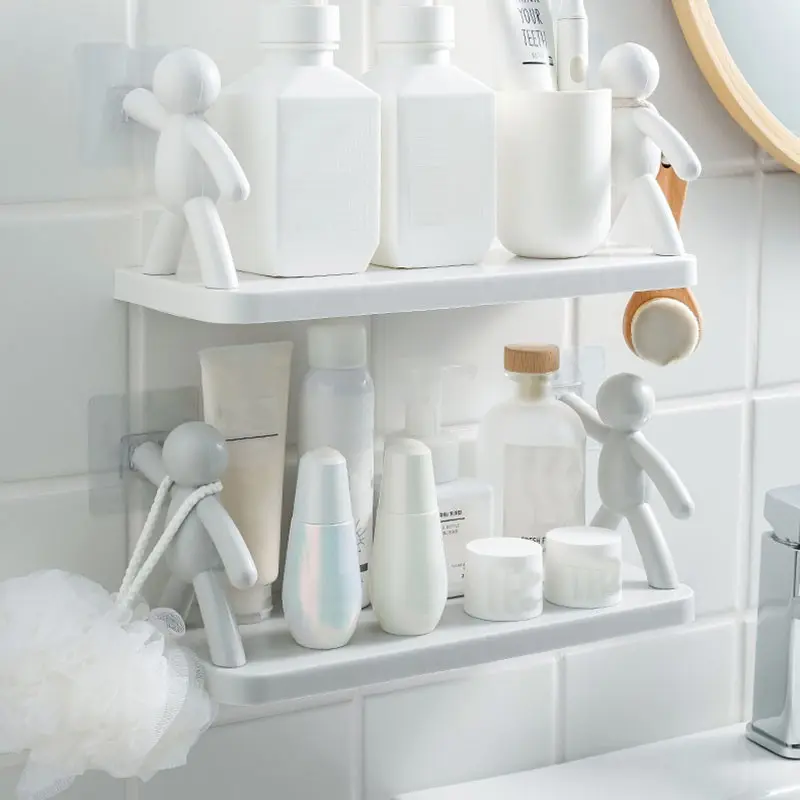 Творча ванна кімната Полиця для зберігання Симпатична біла лялька Лиходій Полиця Самоклеюча ванна кімната Стійки для зберігання косметики - Зображення 7