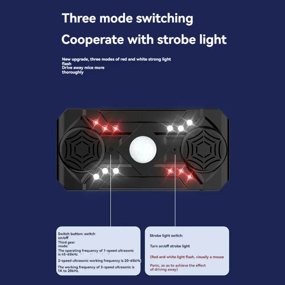 Ультразвуковий репелент від комах Siurn з двома динаміками, USB-живлення, 3 режими, чорний - Зображення 4