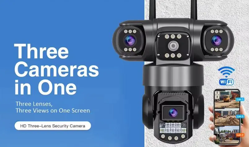 Вулична поворотна Wi-Fi IP-камера відеоспостереження EVKVO SC28 V380 Pro | 3 Лінзи | 16MP - Зображення 3