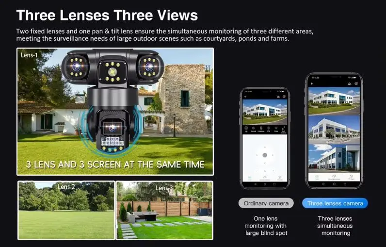 Вулична поворотна Wi-Fi IP-камера відеоспостереження EVKVO SC28 V380 Pro | 3 Лінзи | 16MP - Зображення 5