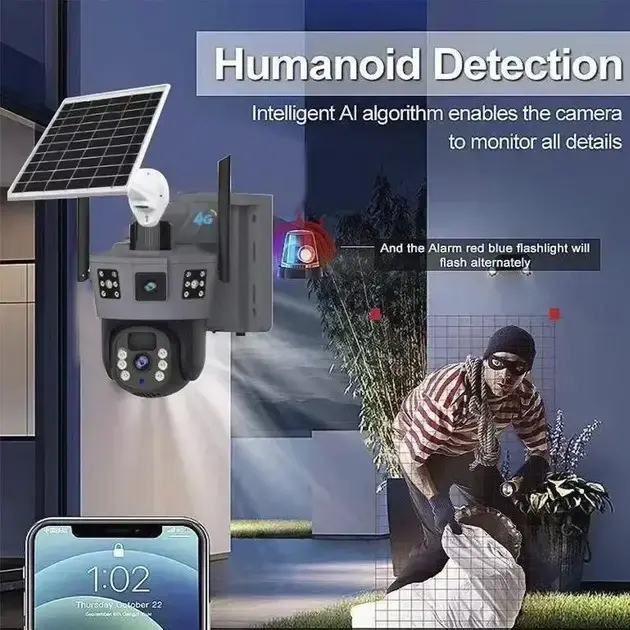 Вулична WiFi камера відеоспостереження із сонячною панеллю та двома об'єктивами TP18 Камера відеоспостереження 6Мп - Зображення 7