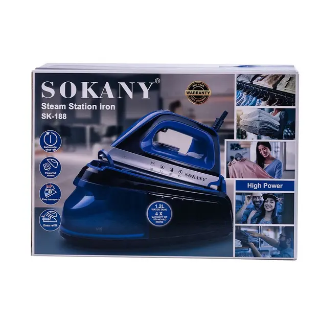 Праска з паровою станцією та антипригарним покриттям SOKANY SK-188 праска керамічна з самоочищенням 2400 Вт - Зображення 2