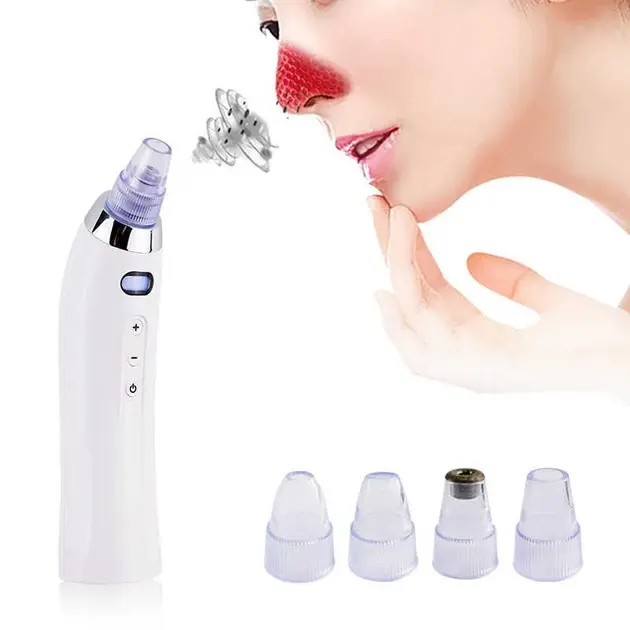 Вакуумний очисник Derma suction DS Vacuum для професійної чистки шкіри та пор обличчя - легкий компактний зручний прилад у використанні + 4 насадки, Білий - Зображення 3