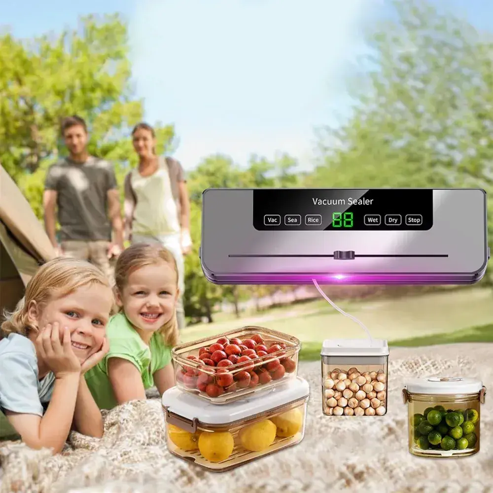 Вакуумний пакувальник для продуктів з LED-дисплеєм та різаком, FKJ-5100 / Побутовий вакууматор / Машинка для вакуумного пакування