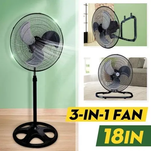 Вентилятор 3 в1 Wimpex 1807 Чорно - Сріблястий підлоговий настільний настінний охолоджувач з 3 швидкостями - Зображення 3