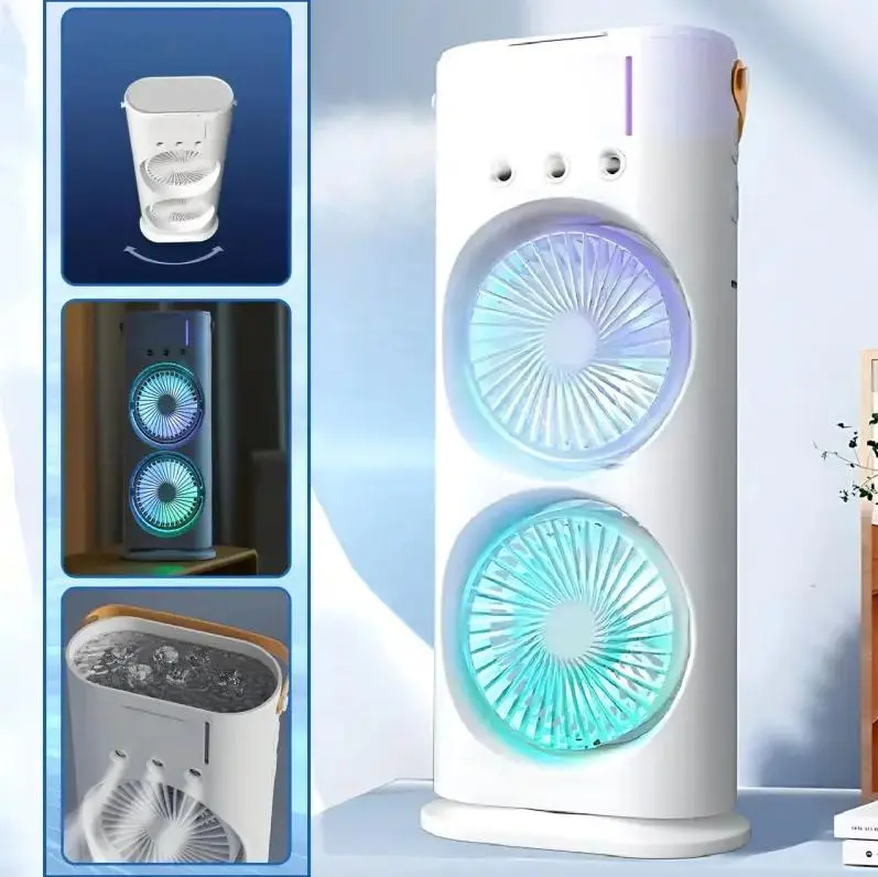 Вентилятор настільний подвійний з охолодженням Double-ended Spray Fan LED-підсвічування 3 швидкості, розпилювач водяного туману - Зображення 2