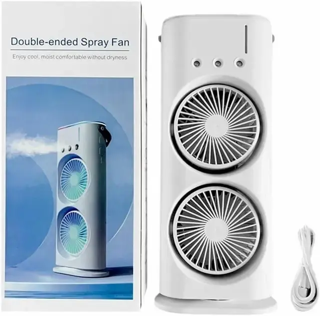Вентилятор настільний подвійний з охолодженням Double-ended Spray Fan LED-підсвічування 3 швидкості, розпилювач водяного туману - Зображення 4