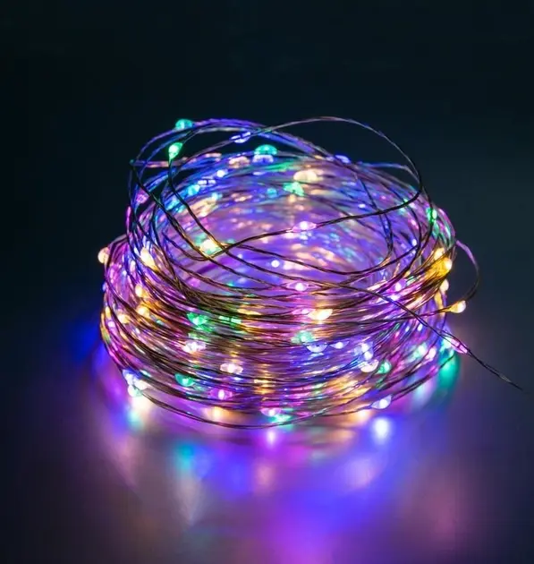 Xmas гірлянда 50 Led 5M(Copper) на мідному дроті (Крапля роси) M MULTI працює від батарей + USB Мультицвет - Зображення 2