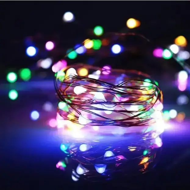 Xmas гірлянда 50 Led 5M(Copper) на мідному дроті (Крапля роси) M MULTI працює від батарей + USB Мультицвет - Зображення 4