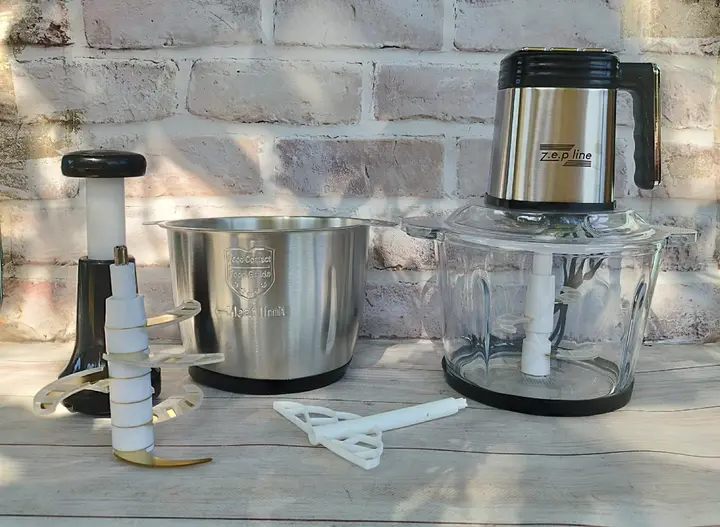 Подрібнювач кухонний Zepline ZP-00219 комплект із 2 чашами скло та металева 3.2 л чоппер 3000 Вт - Зображення 2