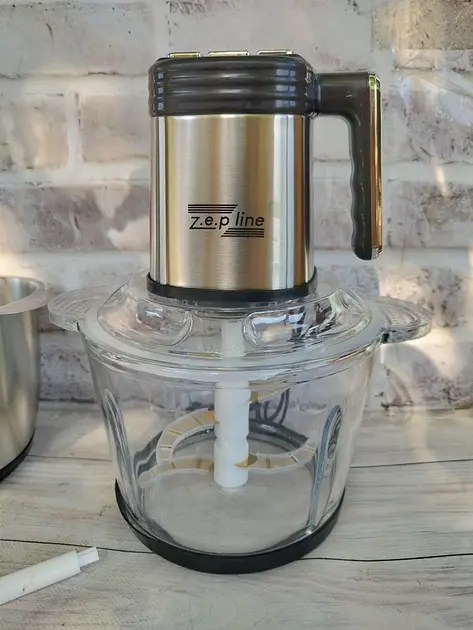 Подрібнювач кухонний Zepline ZP-00219 комплект із 2 чашами скло та металева 3.2 л чоппер 3000 Вт - Зображення 3