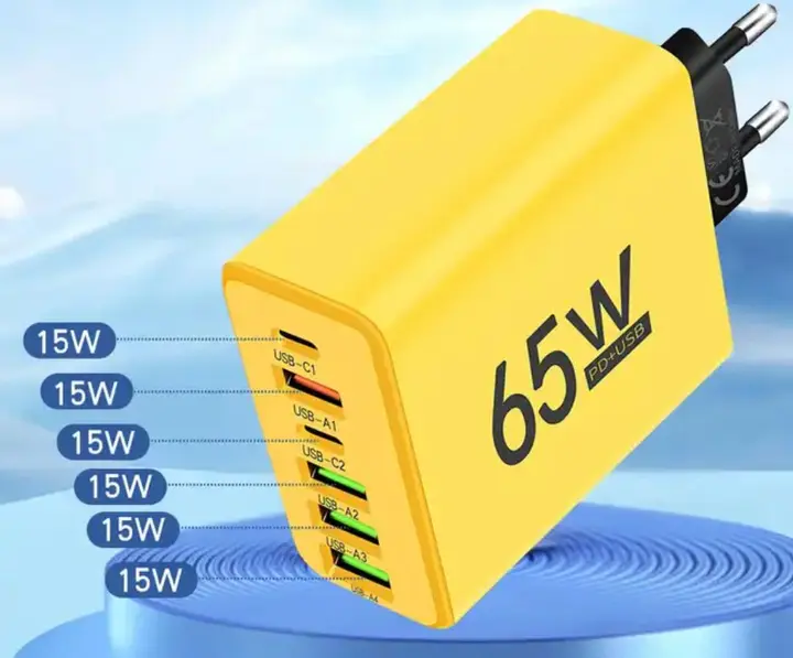 Зарядний пристрій для телефону (65W), 1xUSB + 2хType-C / Адаптер для заряджання / Швидка зарядка для смартфона - Зображення 5