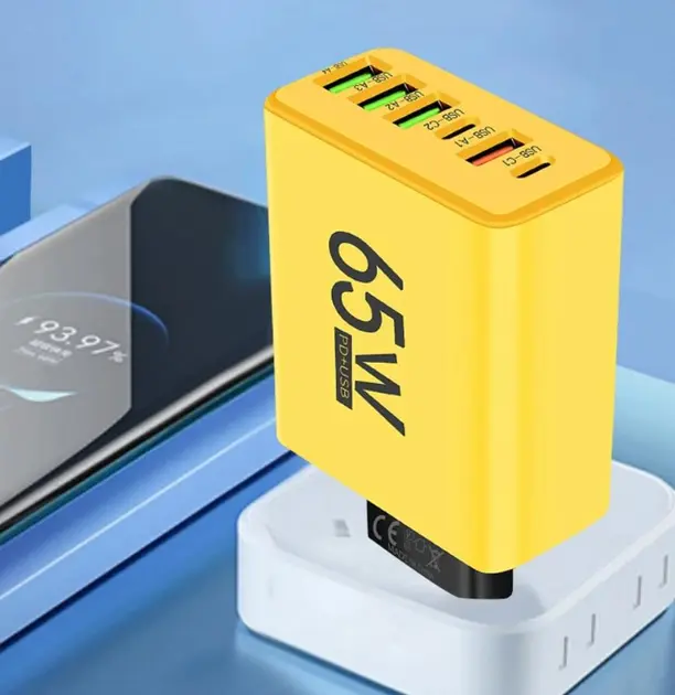 Зарядний пристрій для телефону (65W), 1xUSB + 2хType-C / Адаптер для заряджання / Швидка зарядка для смартфона - Зображення 7