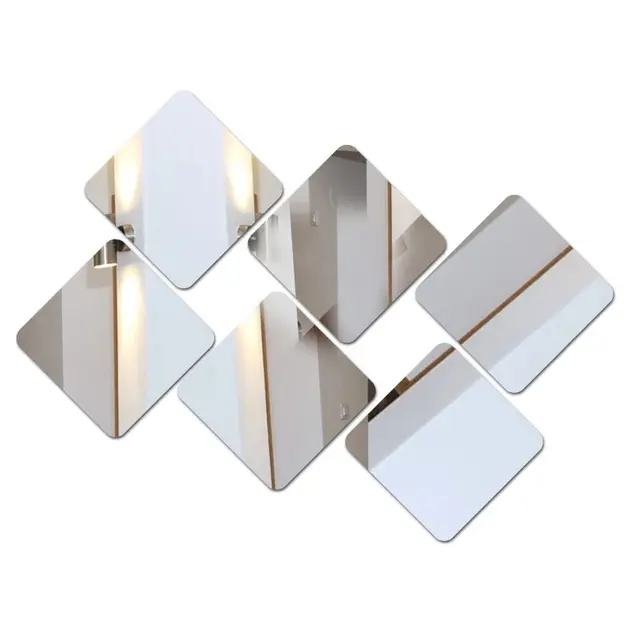 Дзеркальні акрилові наклейки срібні квадрати 15х15 см набір 6 шт - Зображення 3