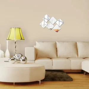 Дзеркальні акрилові наклейки срібні квадрати 15х15 см набір 6 шт