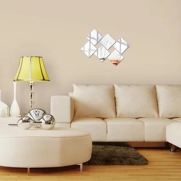 Дзеркальні акрилові наклейки срібні квадрати 15х15 см набір 6 шт