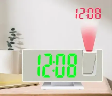 Дзеркальний годинник з проектором часу 3618LP настільний електронний з будильником, календарем та вбудованим термометром ∙ Зелене підсвічування - Зображення 4