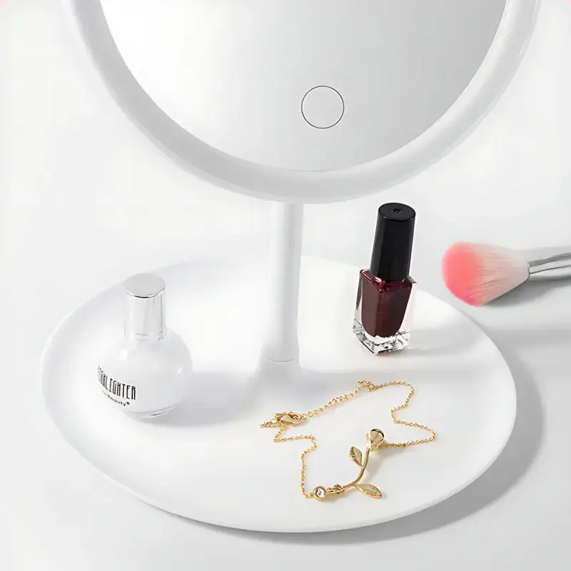 Дзеркало для макіяжу, дзеркало косметичне з LED з яскравим лід підсвічуванням, вбудованим акумулятором, біле - Зображення 6