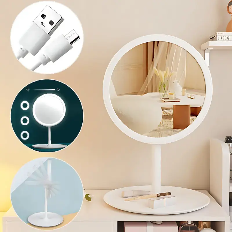 Дзеркало для макіяжу, дзеркало косметичне з LED з яскравим лід підсвічуванням, вбудованим акумулятором, біле - Зображення 7