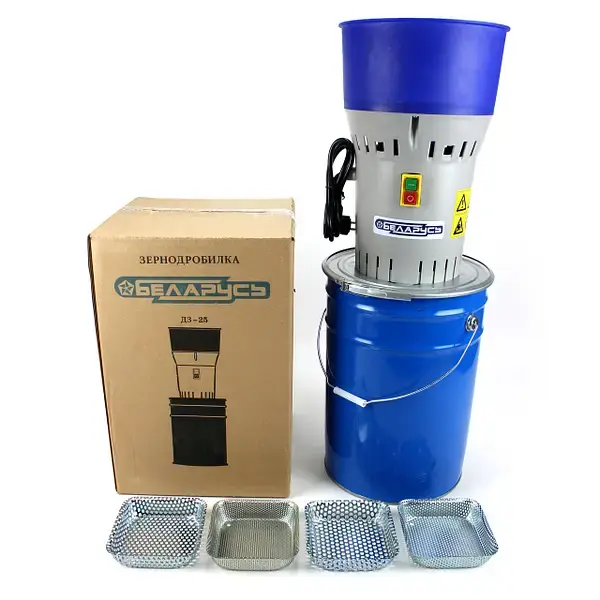 Зернодробилка Білорусь ДЗ-25 (1.3 кВт, 300 кг/год). Кормоподрібнювач із баком 25 л. ДКУ - Зображення 2