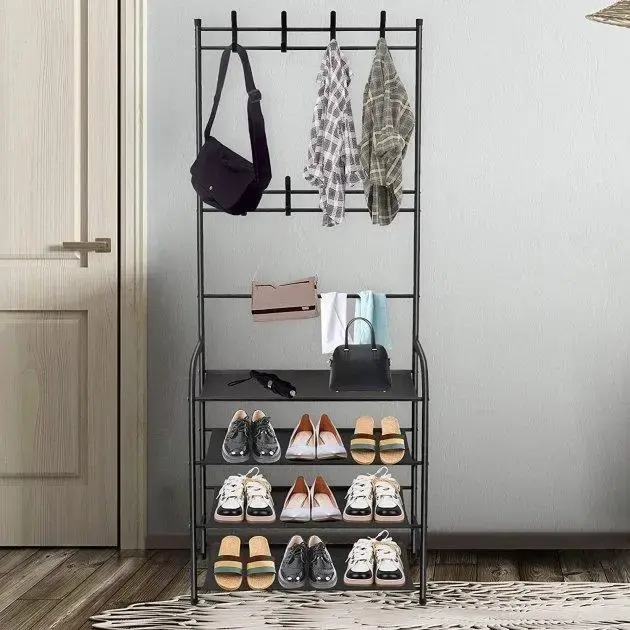 Залізна вішалка для одягу + підставка для взуття, 2 в одному, 4 полиці "Multi-functional shoe and hat rack" - Зображення 3
