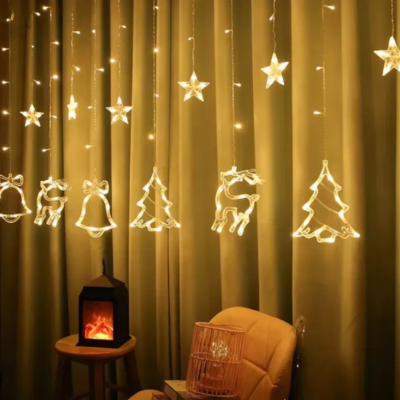 Гірлянда Штора з формами дзвіночок, ялинка, олень 12 PCS light