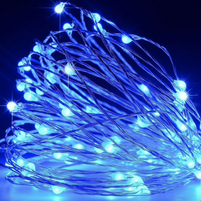 Новорічні гірлянди. Мідна дротяна лампа 100LED 10м, Колір Синій Силіконовий дріт (7107)