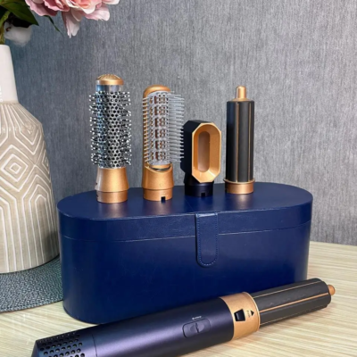 Стайлер 5в1 HAIR BRUSH Styler + Коробка з функціями об'єму, випрямлення, накручування темно-синій