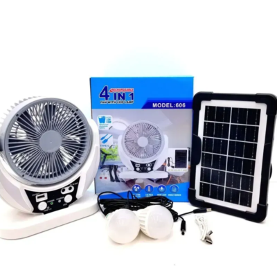 Вентилятор портативний 4в1 (6", сонячна панель, 2 LED лампи, 2 швидкості, 6Вт, USB, 3.2V/4000 мАг)